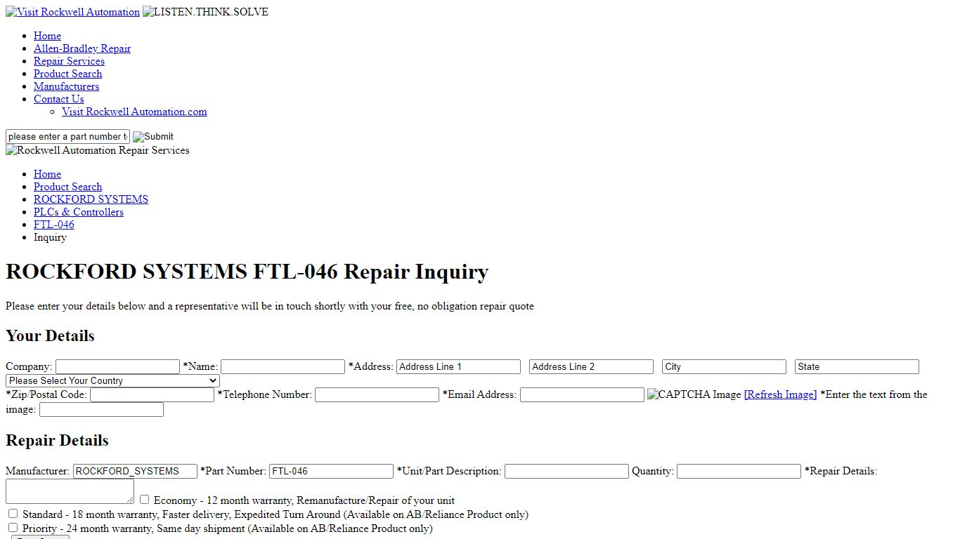 ROCKFORD SYSTEMS FTL-046 Repair Inquiry